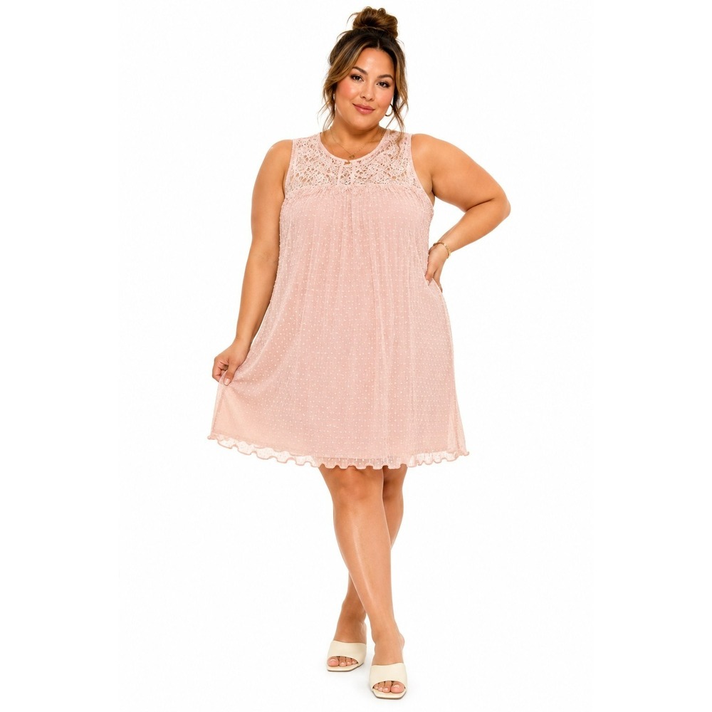 Lane Bryant 18/20 Pink Lace Swiss Dot Mesh Shift Dress Sleeveless NWT